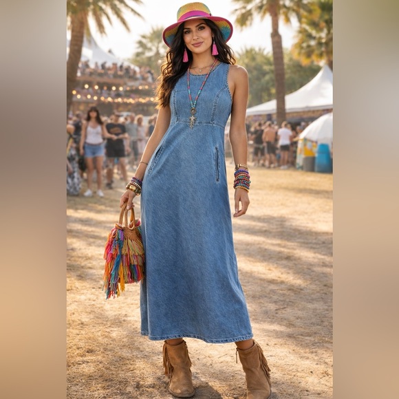 Esprit Dresses & Skirts - HP🌹🌹🌹Y2K Authentic Esprit Denim Racerback Dress Coachella Ready